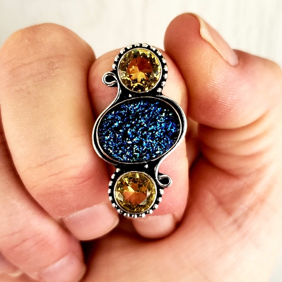New Titanium Druzy and Citrine Silver Ring. - Picture 7 of 7